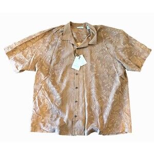 NWT Tommy Bahama Men's XXL Shirt 100% Silk Hawaiian Rust Brown Button Up Beach